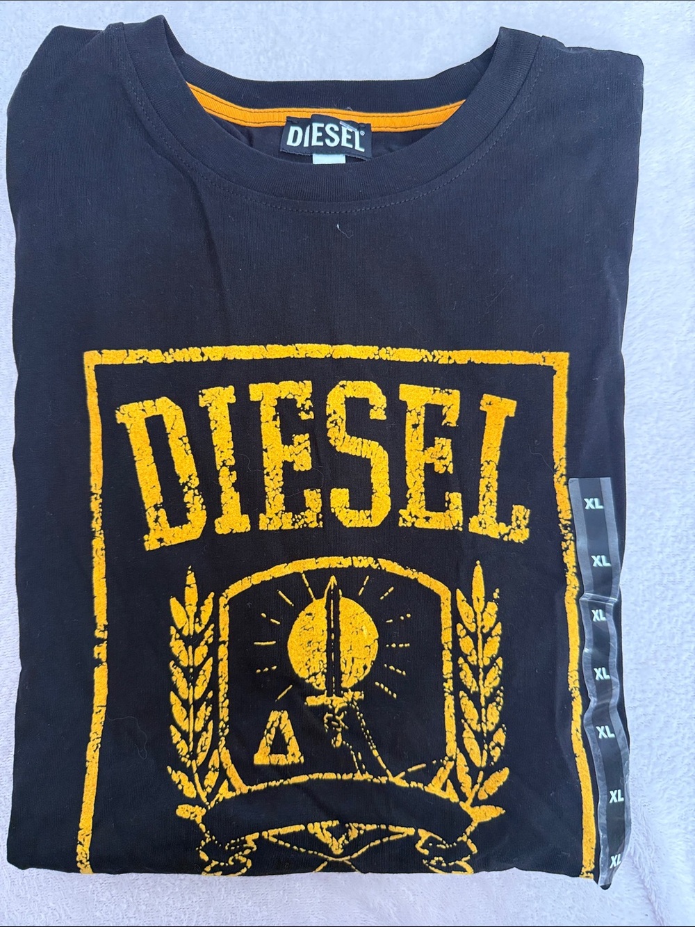 Diesel Industry Graphic T Shirt Black Orange Size XL Logo Tee - NEW WITH TAGS**
